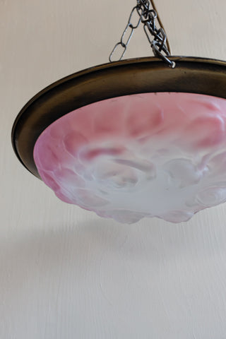 1950s French pink and white glass light with roses