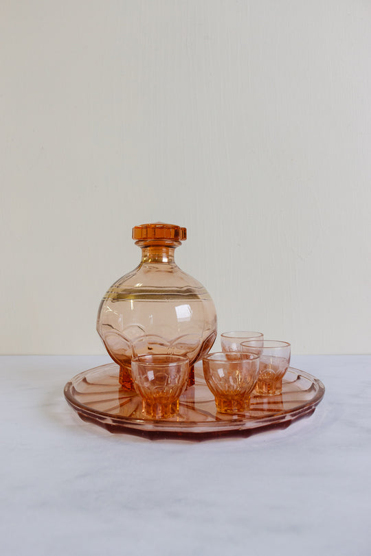 vintage french gold accent pink glass decanter set