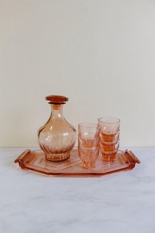 vintage french pink glass decanter set