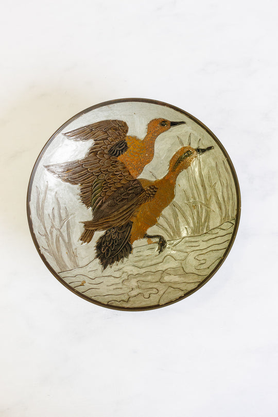 vintage french cloisonné footed bowl, canards