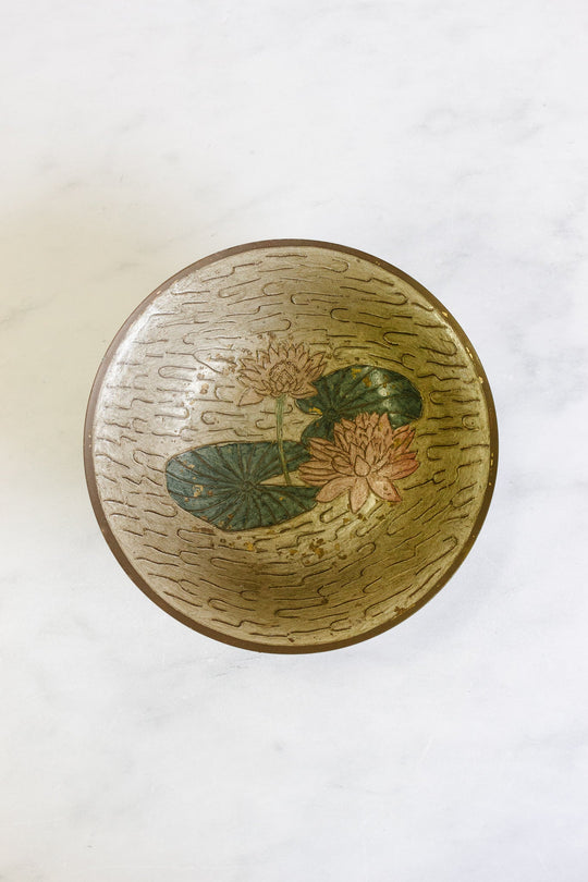 vintage french cloisonné footed bowl, lillypad