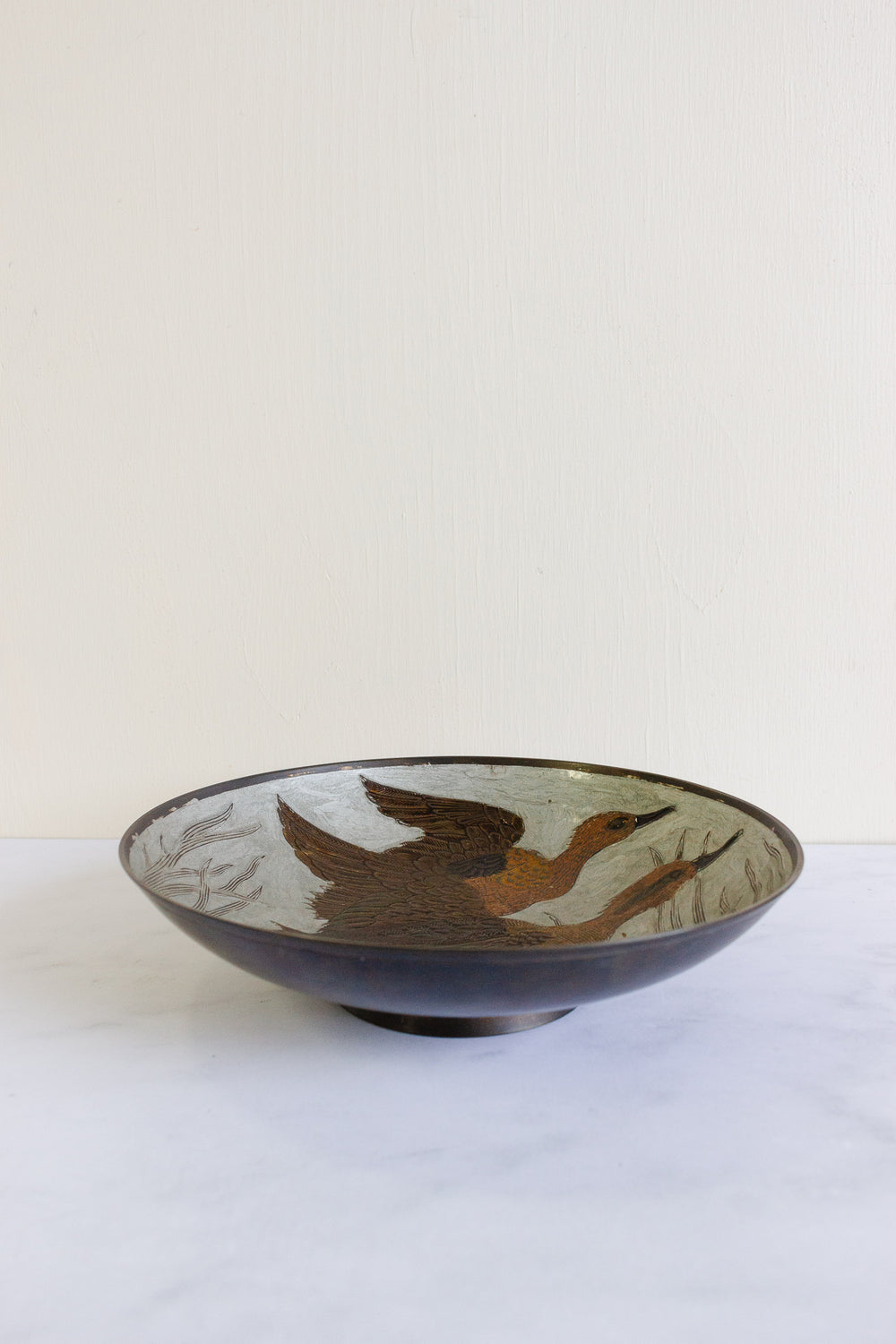 vintage french cloisonné footed bowl, canards