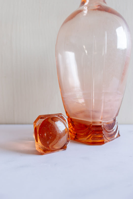 1950s French pink glass decanter and cups