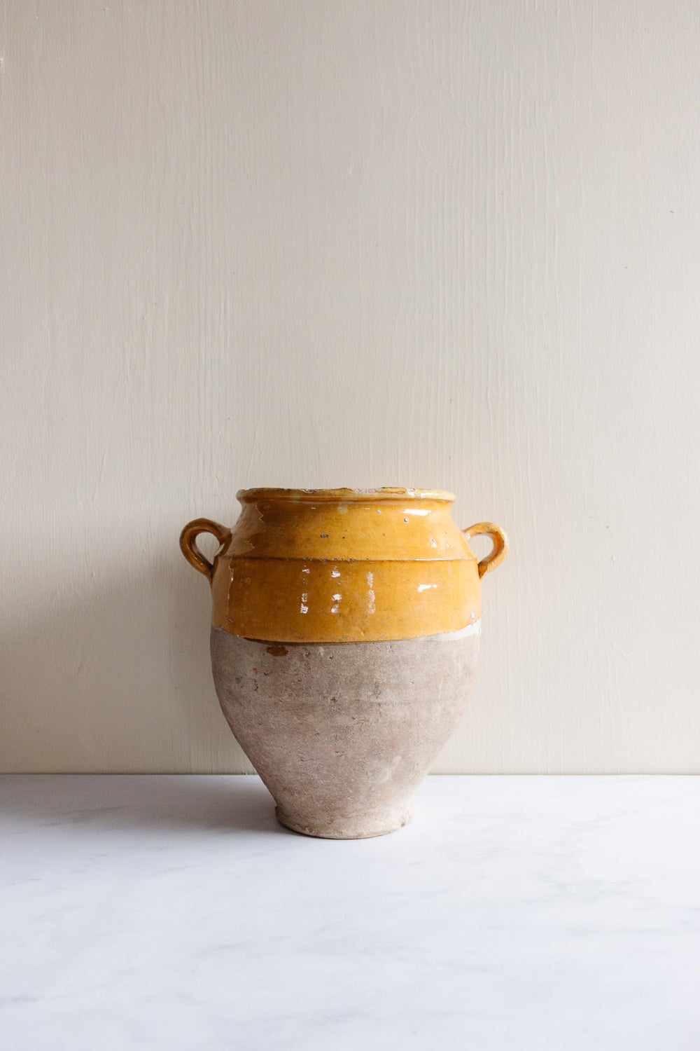 antique french yellow glazed confit pot