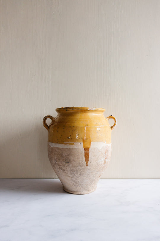 antique french yellow glazed confit pot