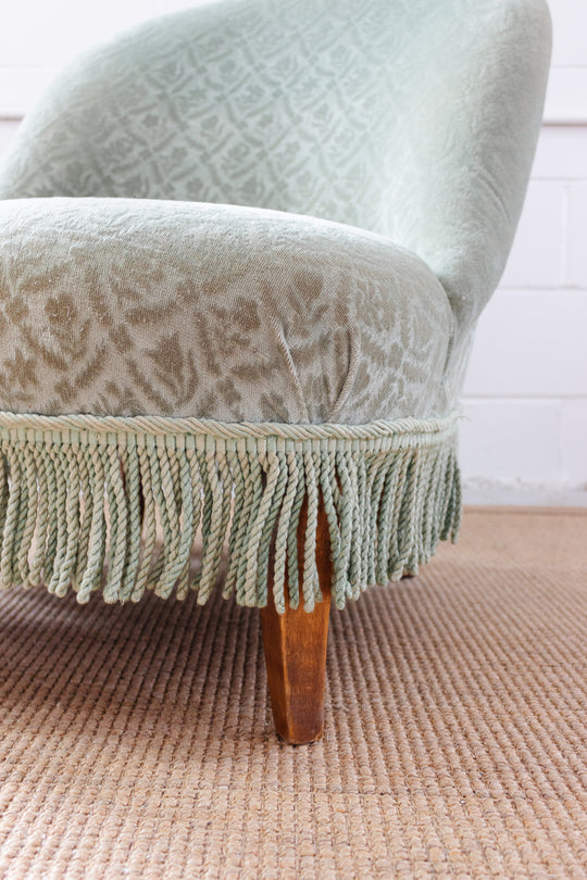 antique french sage jacquard velvet crapaud chair