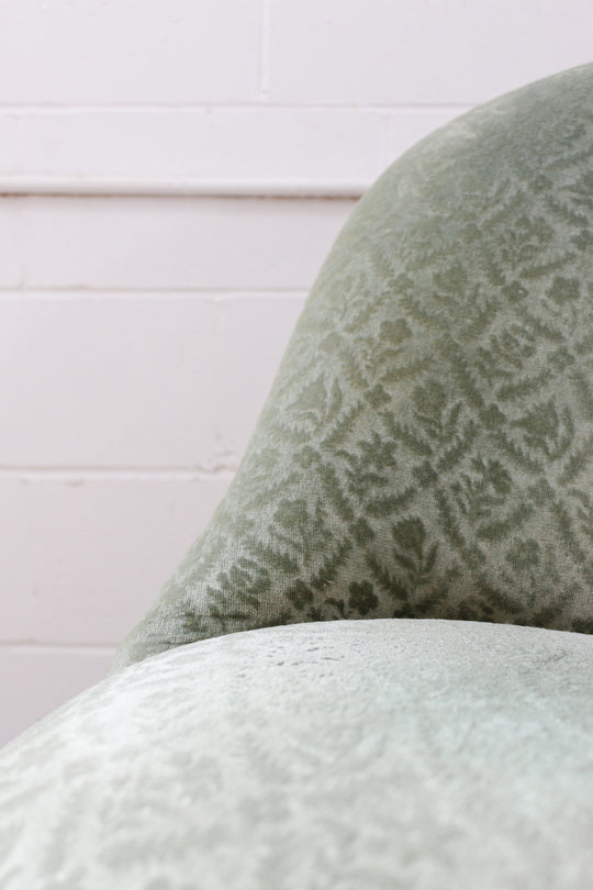 antique french sage jacquard velvet crapaud chair