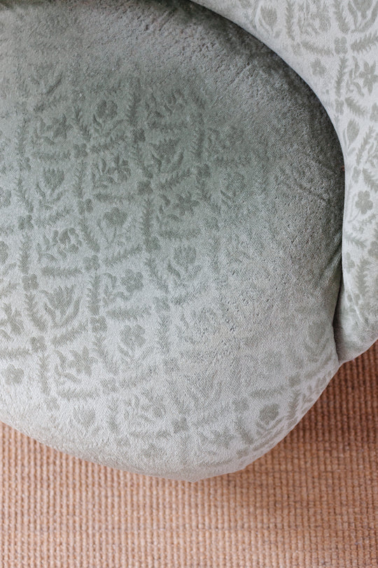 antique french sage jacquard velvet crapaud chair