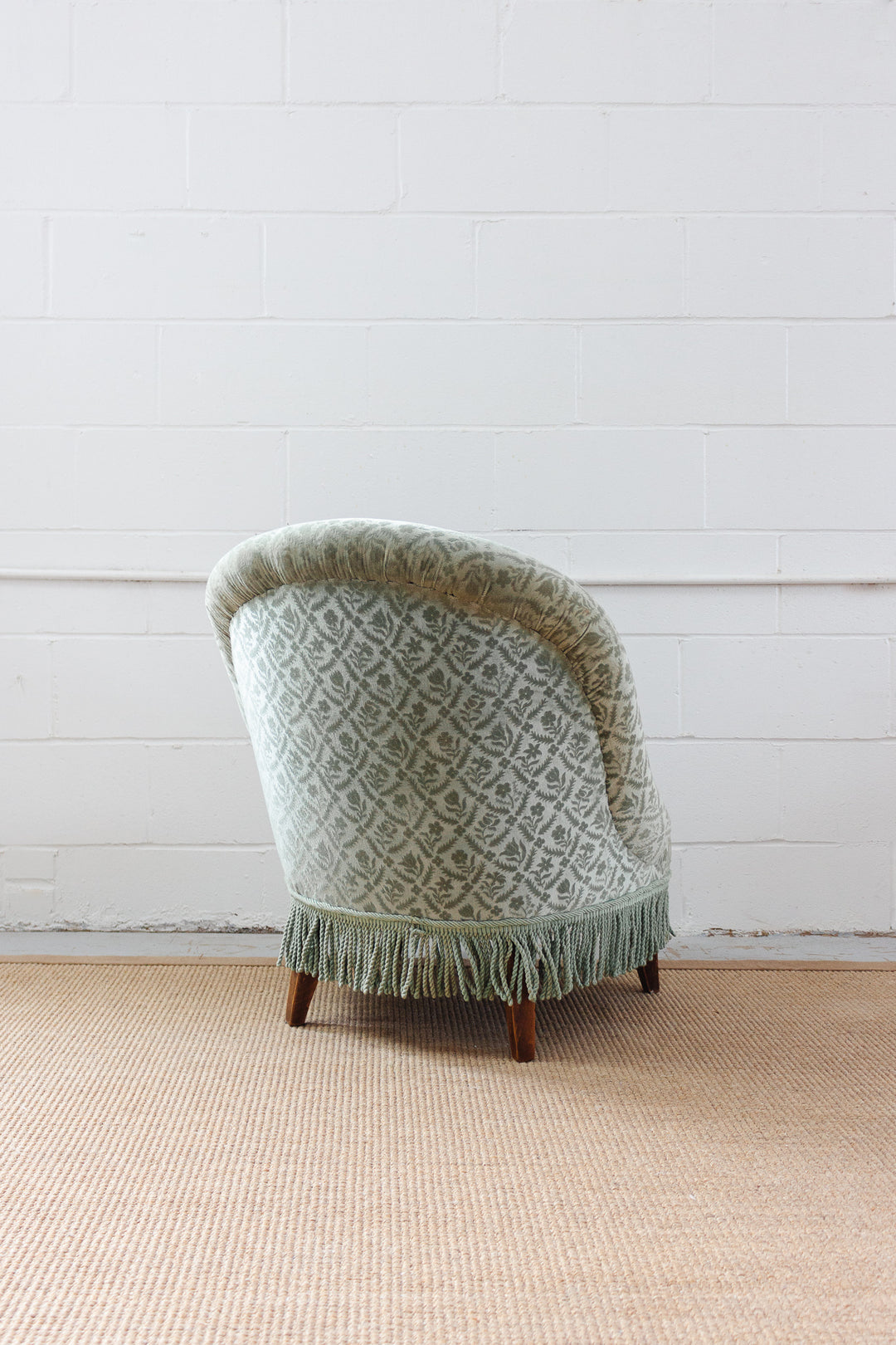 antique french sage jacquard velvet crapaud chair