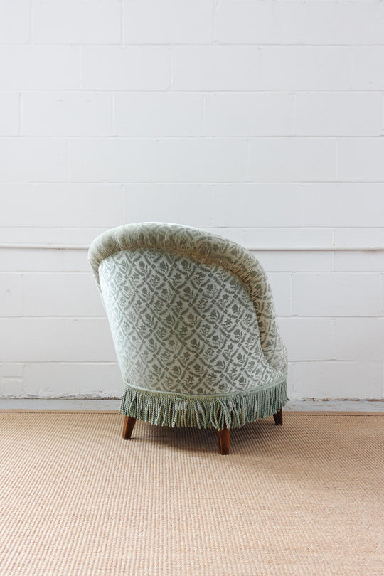 antique french sage jacquard velvet crapaud chair