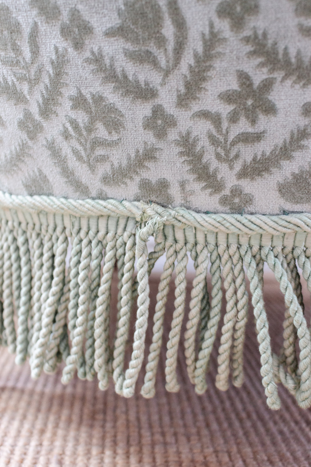 antique french sage jacquard velvet crapaud chair