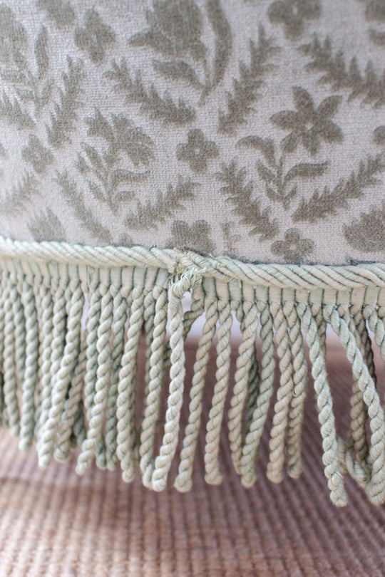 antique french sage jacquard velvet crapaud chair