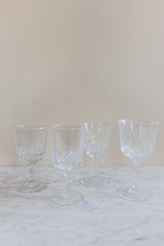 vintage French eclectic set of 4 wine glasses