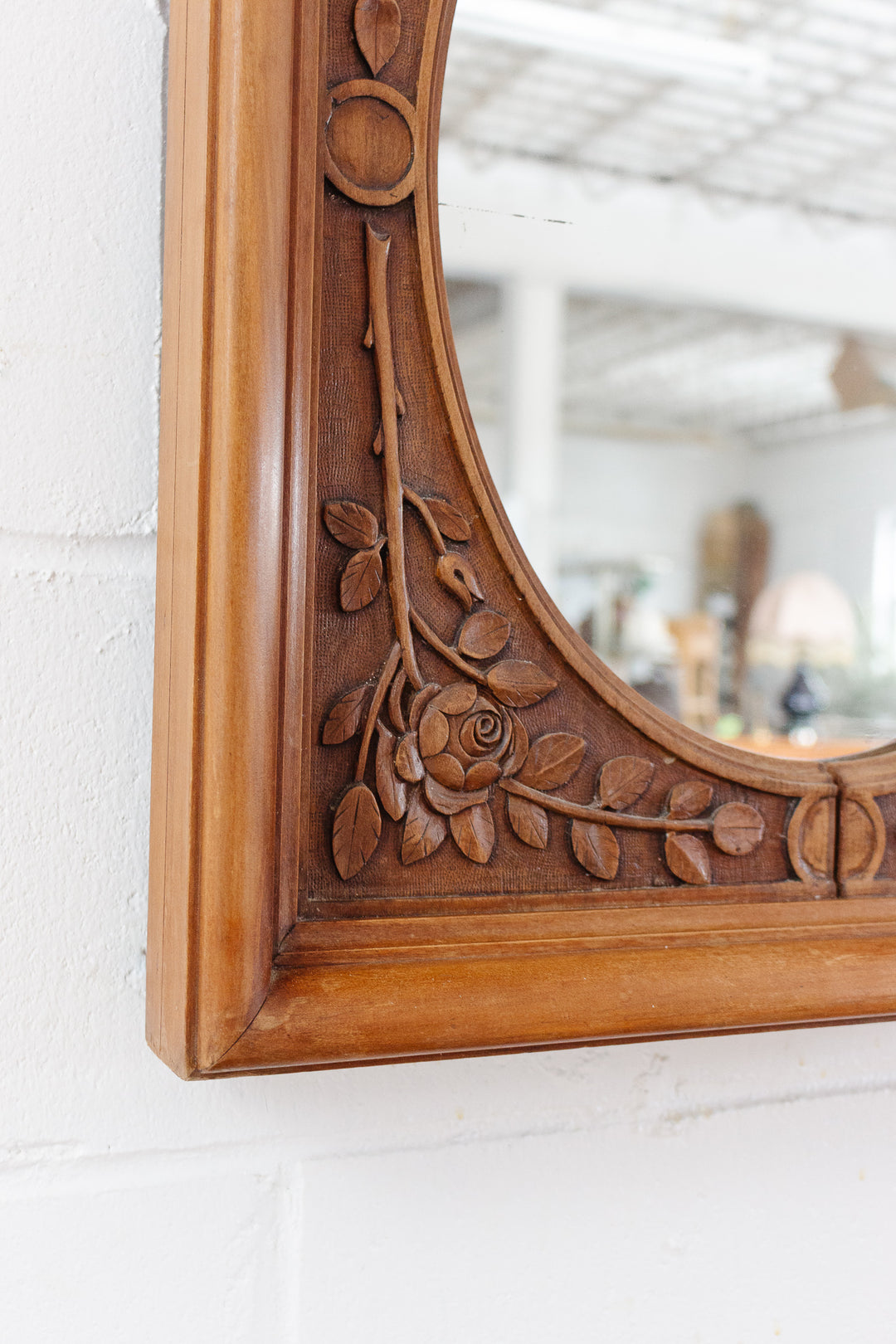 antique French Black Forest style carved walnut spindel mirror