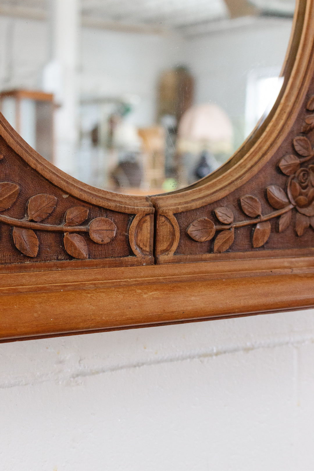 antique French Black Forest style carved walnut spindel mirror