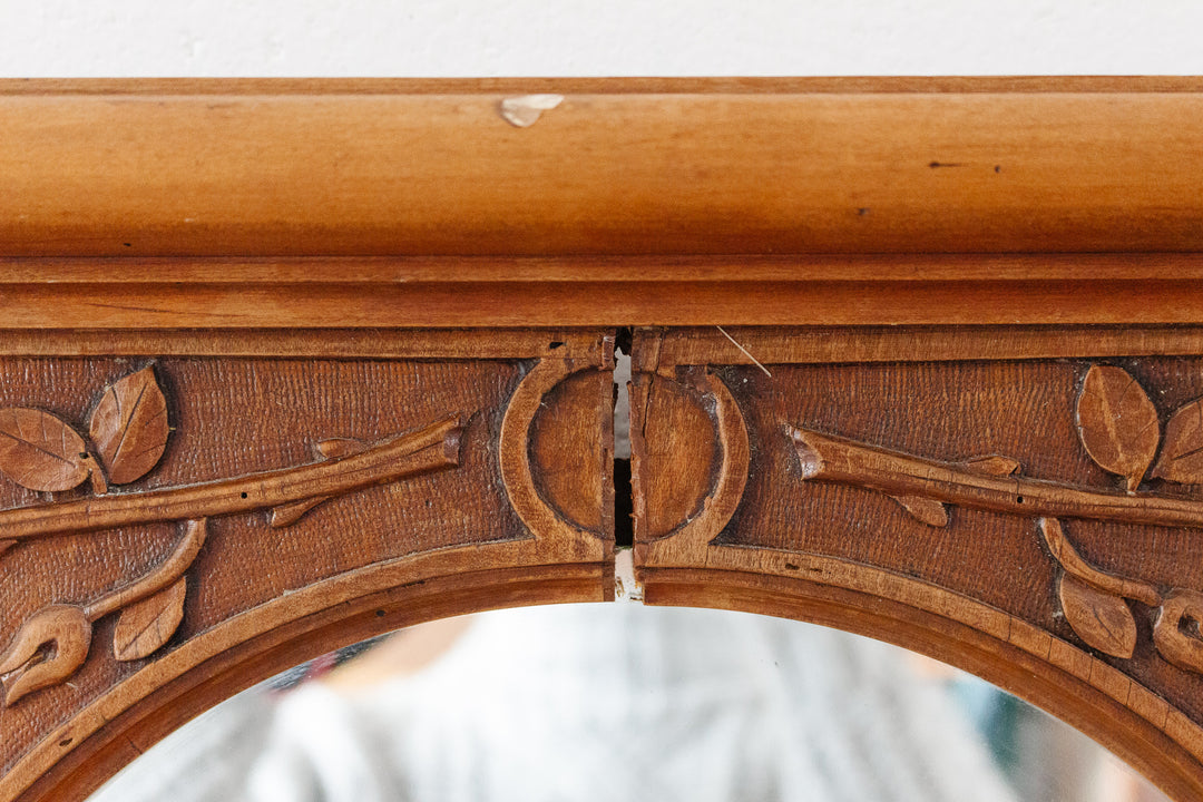 antique French Black Forest style carved walnut spindel mirror