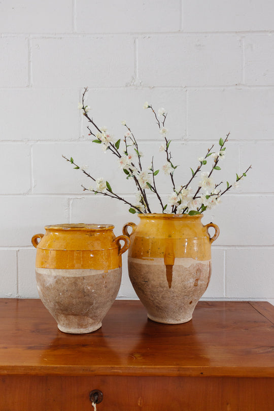 antique french yellow glazed confit pot