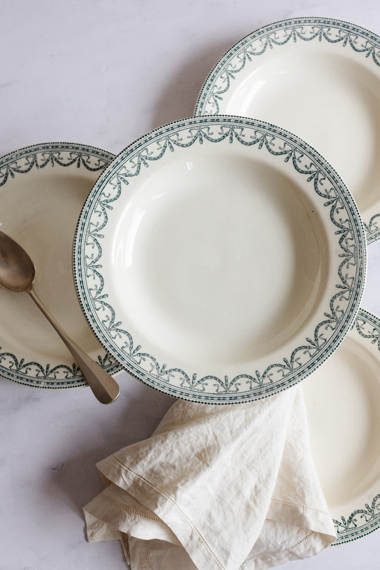 antique french transferware "guirlandes L. XVI" bowls, set of 12