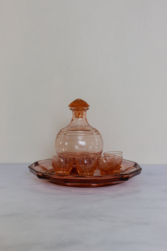 midcentury French pink decanter set