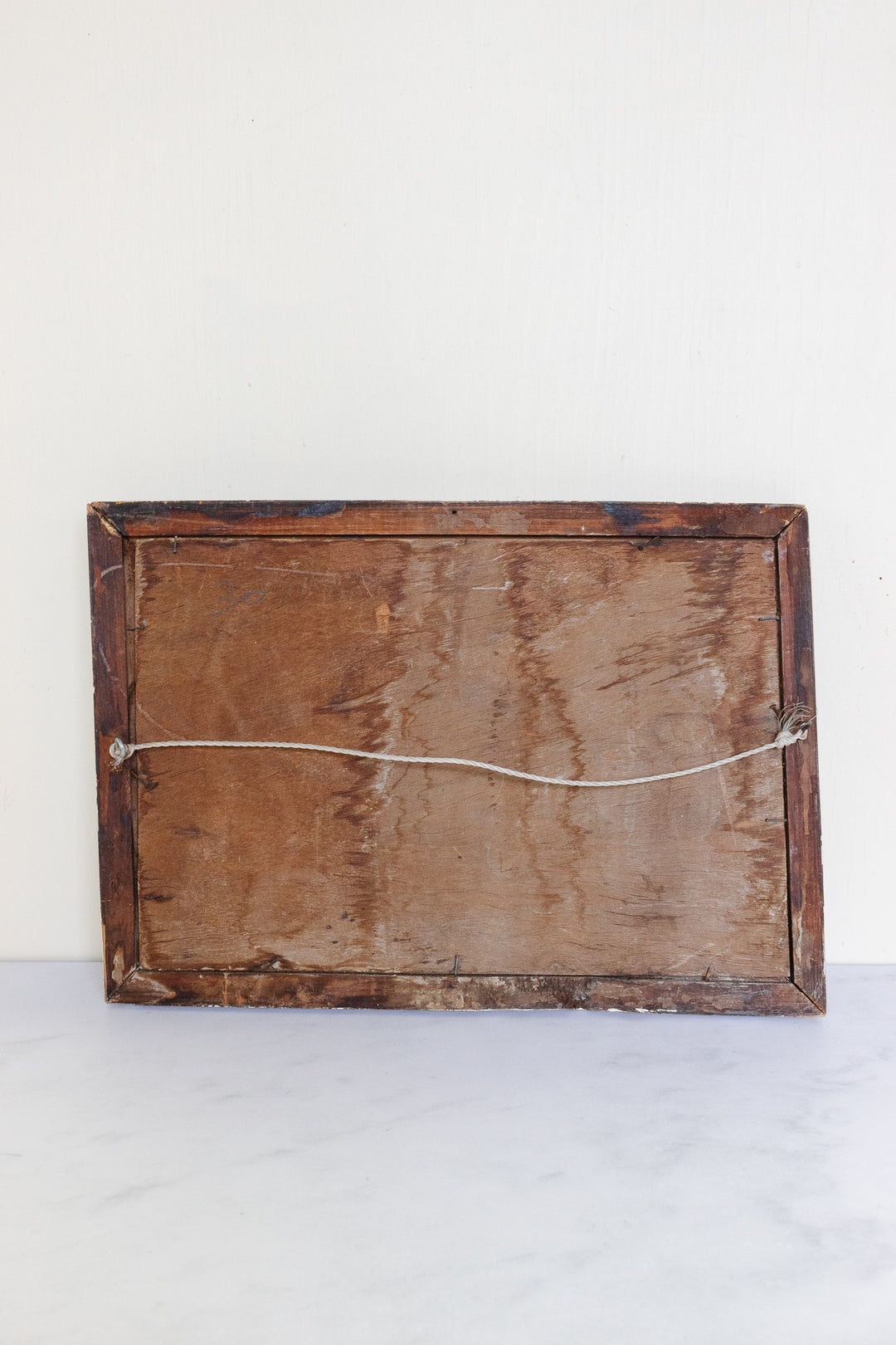 antique French oil on board painting with faux tortoise frame