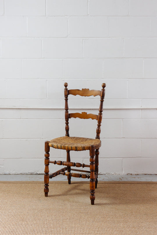 pair of 19th century French provincial walnut and rush chairs