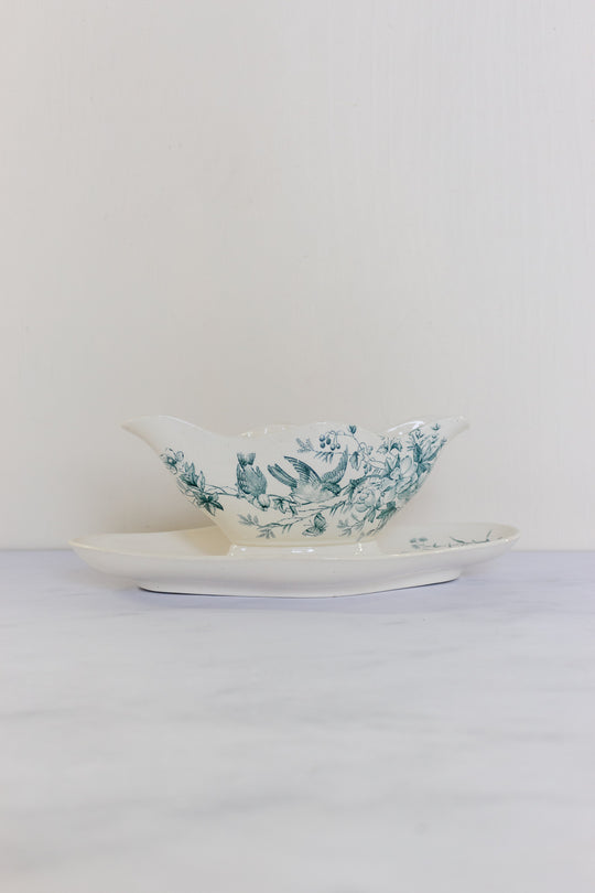 antique french transferware “saucière” gravy boat