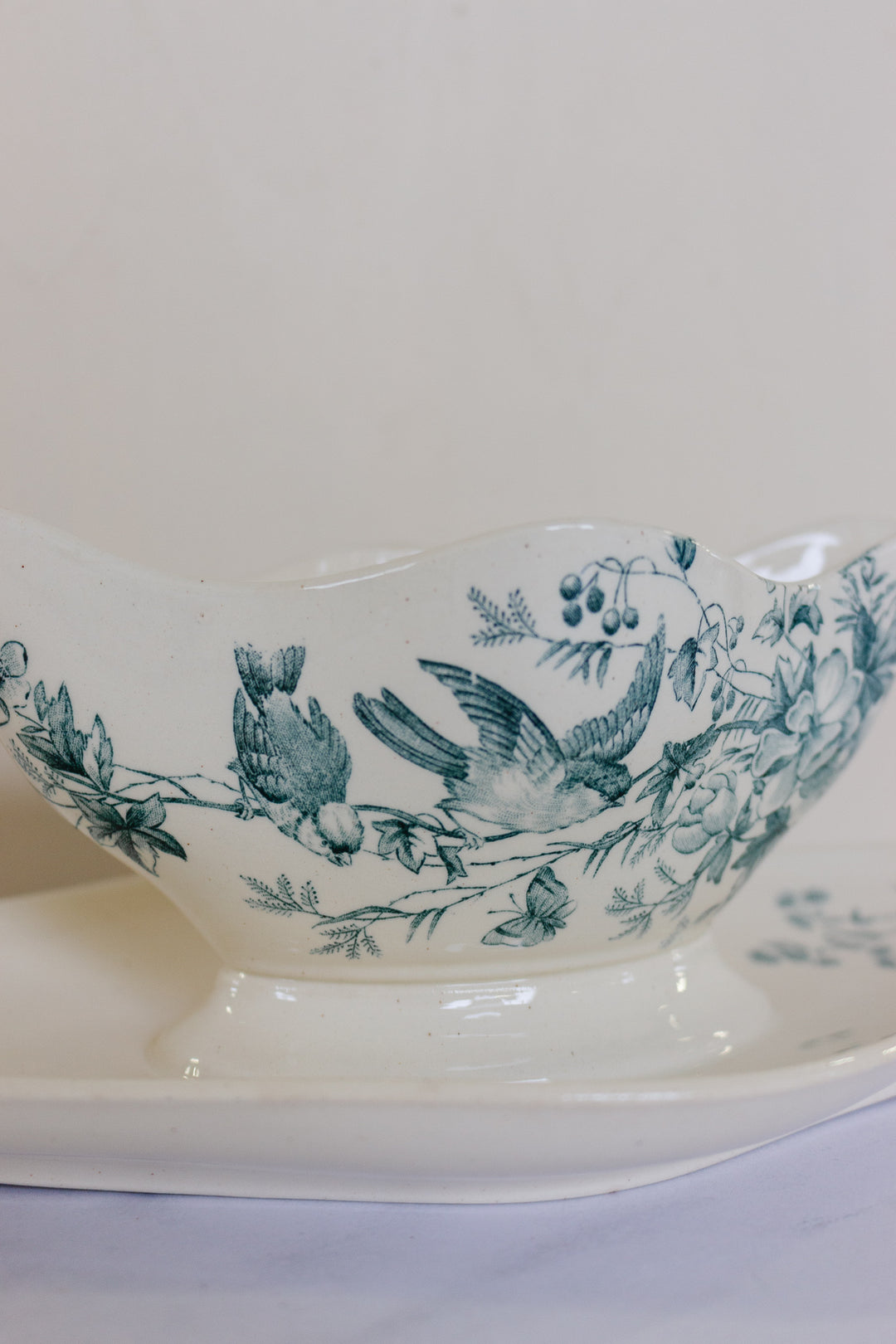 antique french transferware “saucière” gravy boat