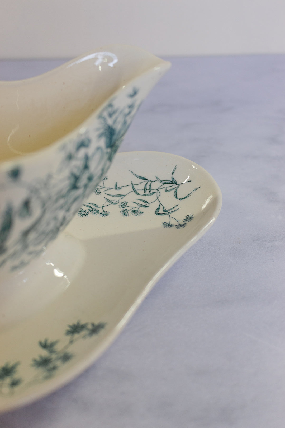 antique french transferware “saucière” gravy boat