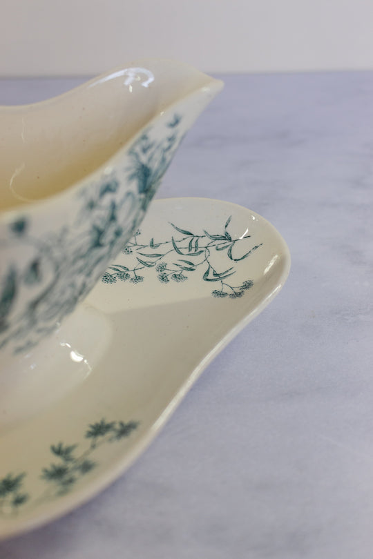antique french transferware “saucière” gravy boat