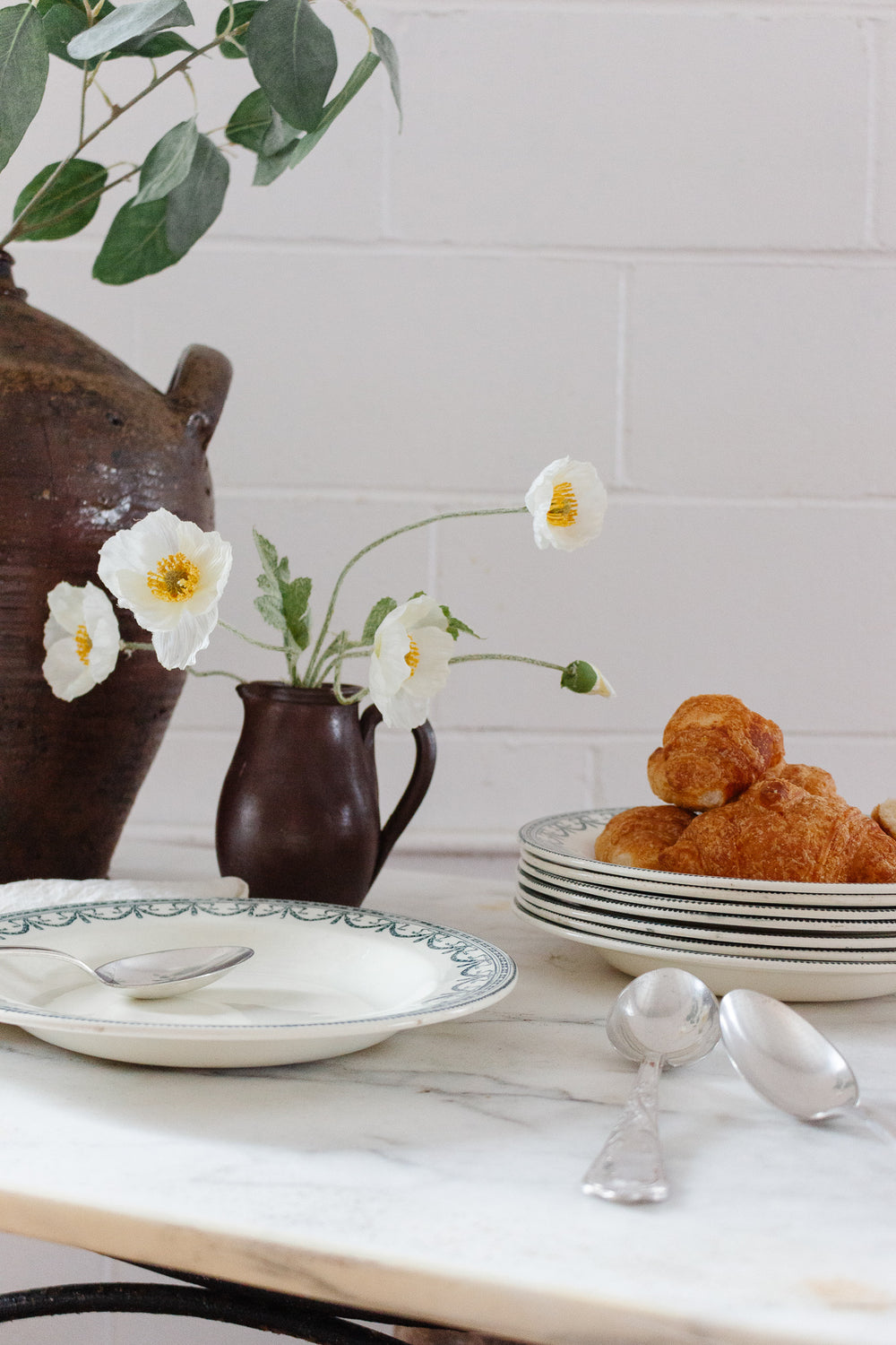 trio of vintage french stoneware pitchers