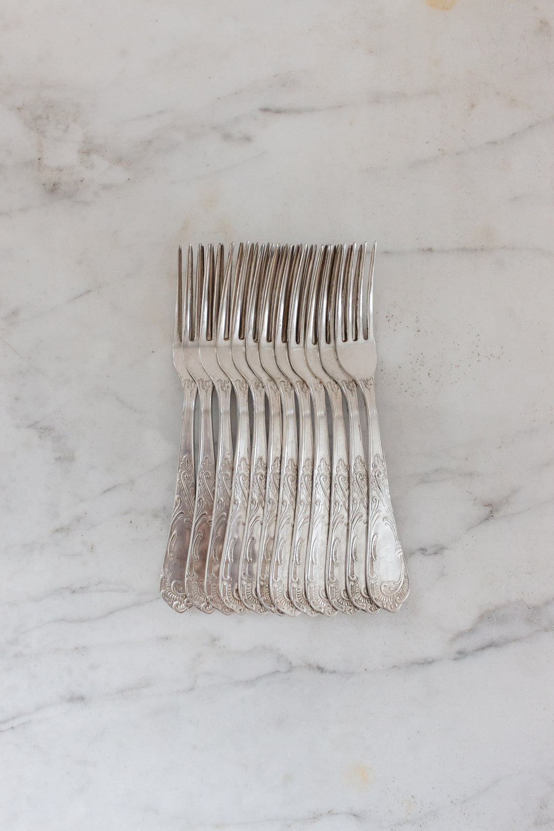 antique french silverplate flatware, matching set of 24