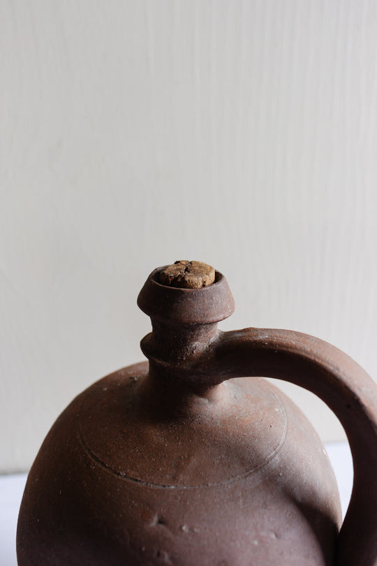 antique French stoneware oil vessel, medium size