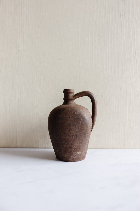 vintage french stoneware jug with flat sides