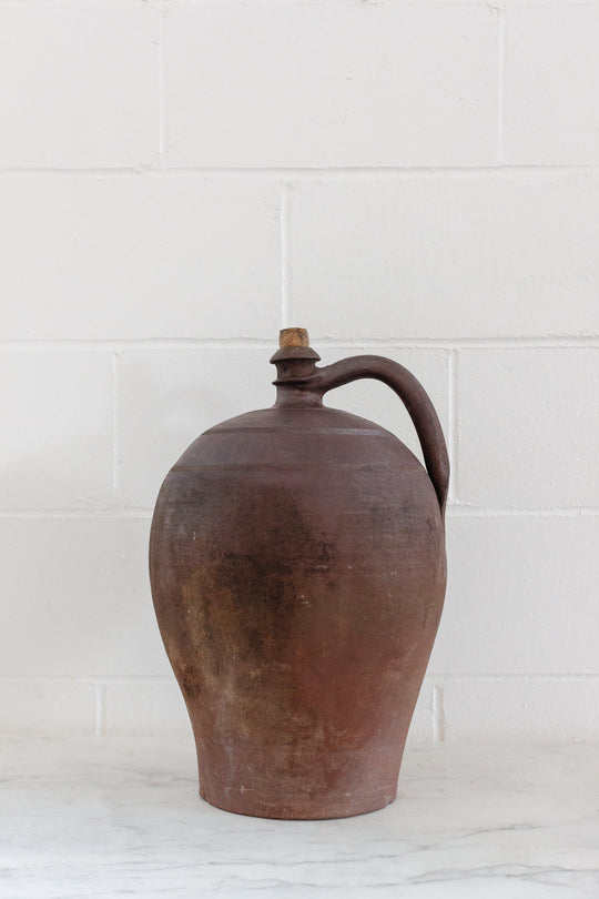 antique French stoneware oil vessel