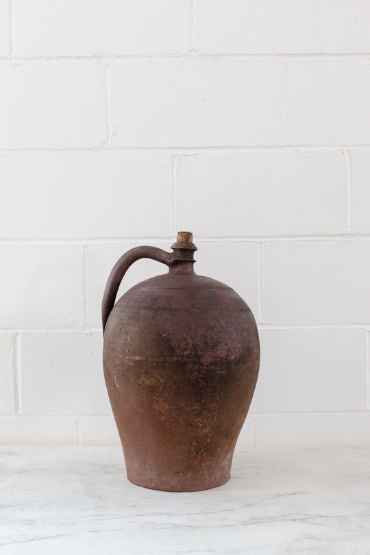 antique French stoneware oil vessel