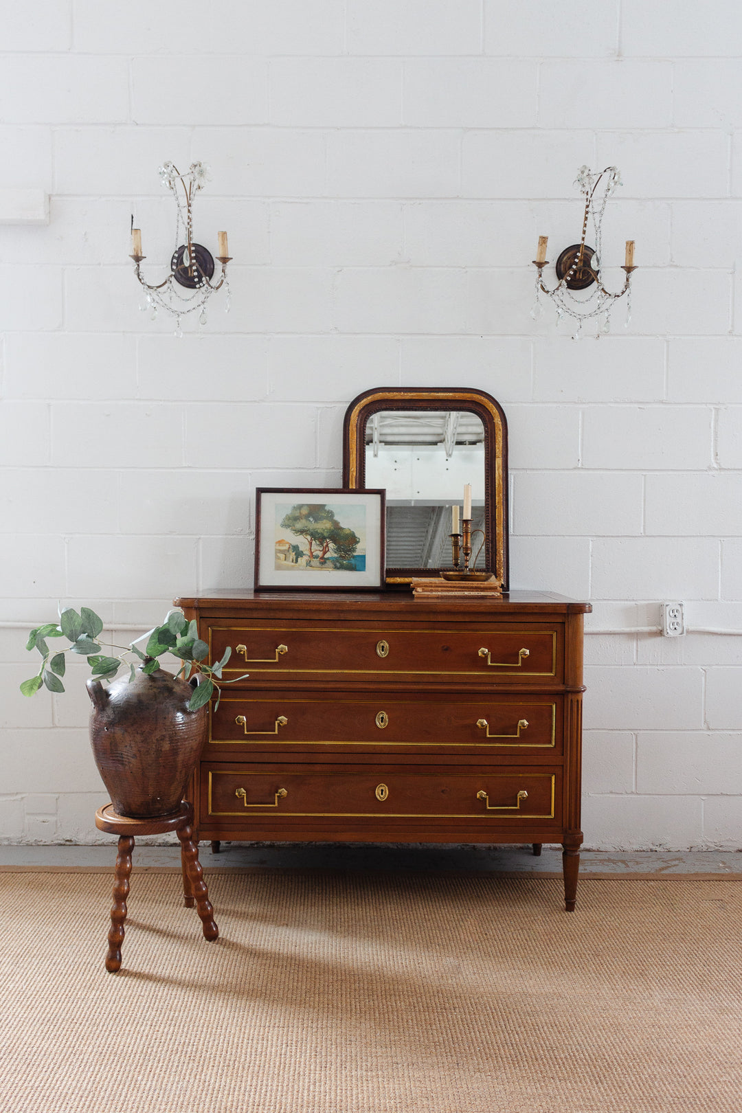 pair of 1960s Italian macaroni crystal and gilt brass sconces