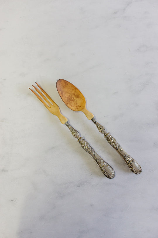 antique French silver repousse and bone serving set