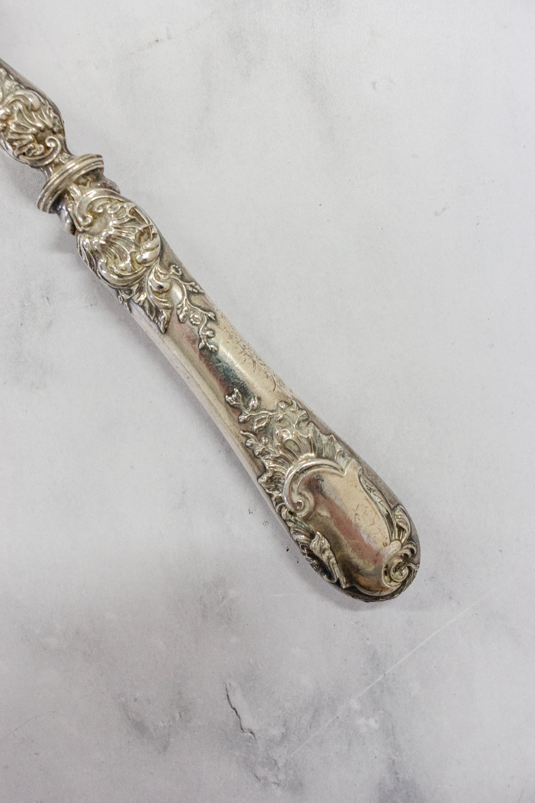 antique French silver repousse and bone serving set