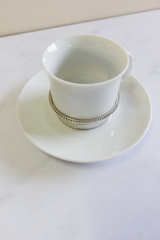 vintage Christofle silver & porcelain boxed demitasse cup set