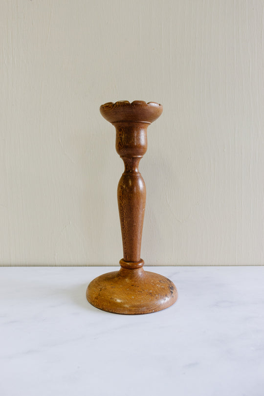 midcentury French turned fruitwood candlesticks, set of two