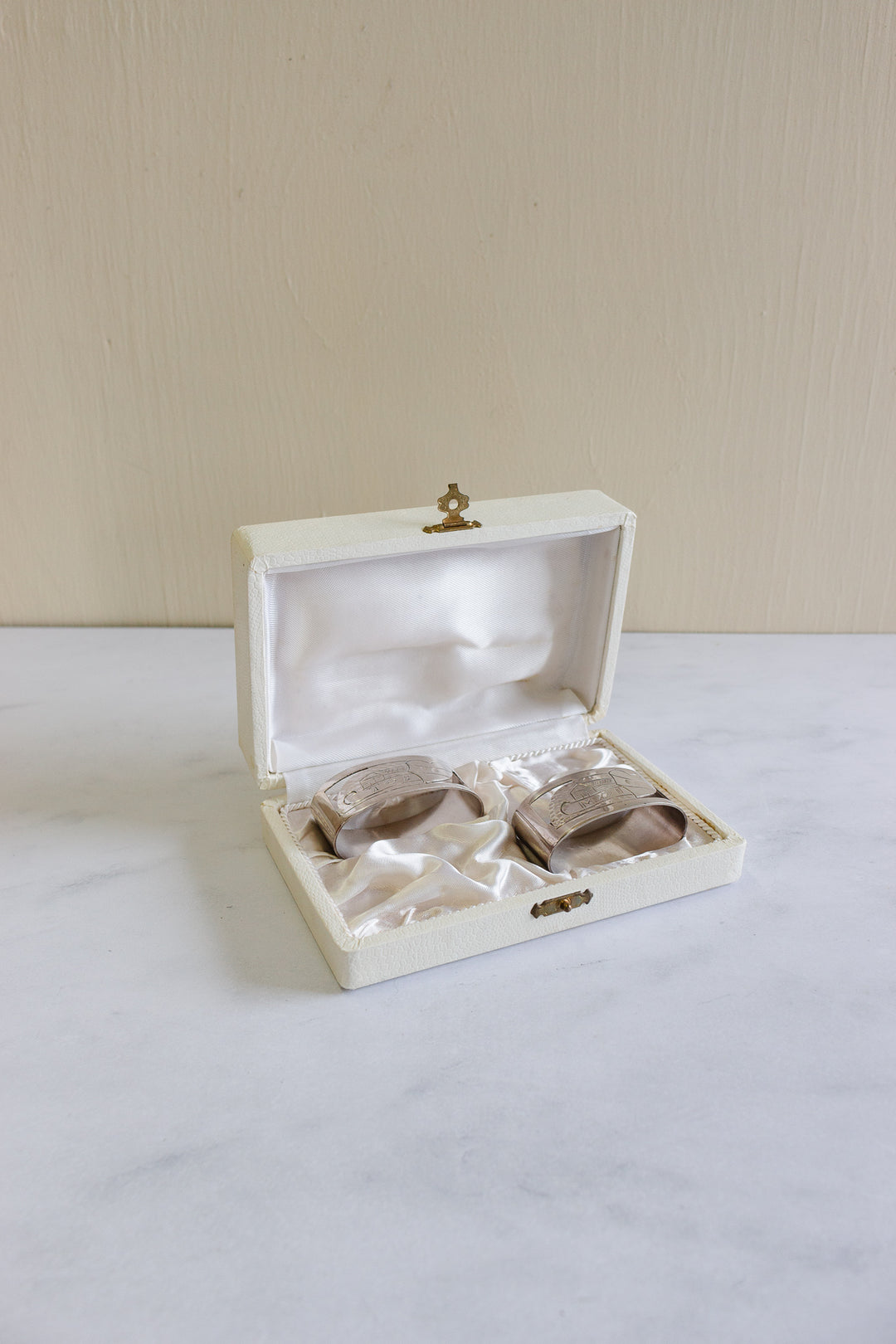 vintage french "toi and moi" boxed napkin ring set