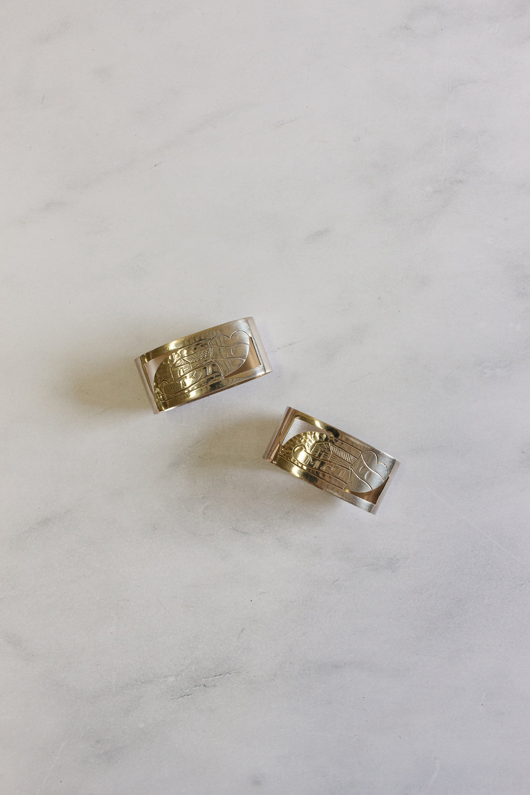 vintage french "toi and moi" boxed napkin ring set