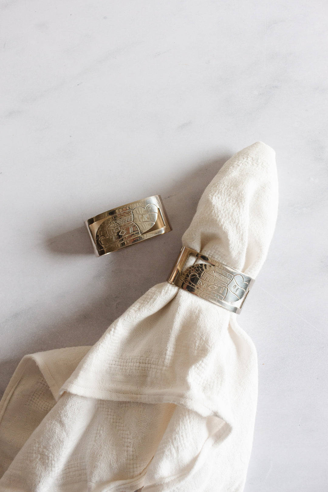 vintage french "toi and moi" boxed napkin ring set