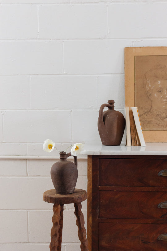 antique French stoneware oil vessel, medium size