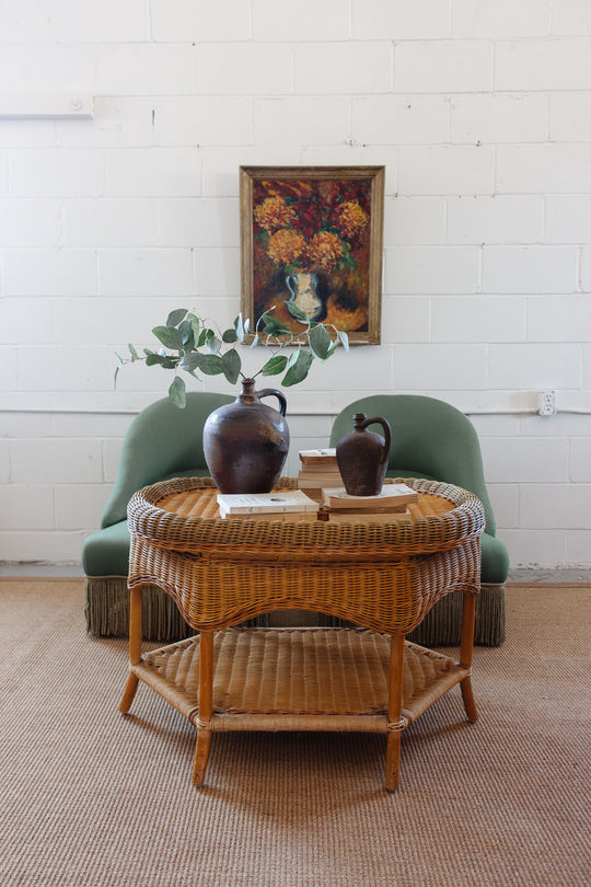vintage french rattan and bamboo coffee table