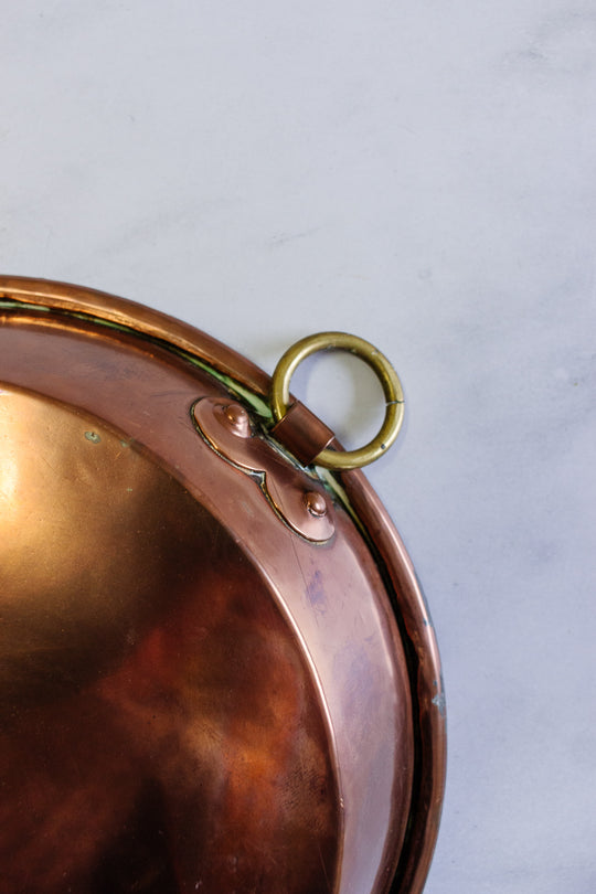 antique french hand forged copper casserole