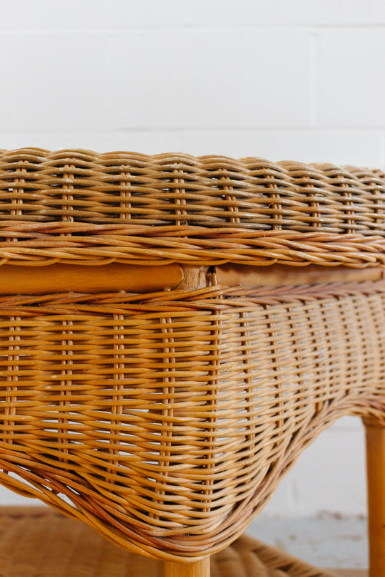 vintage french rattan and bamboo coffee table