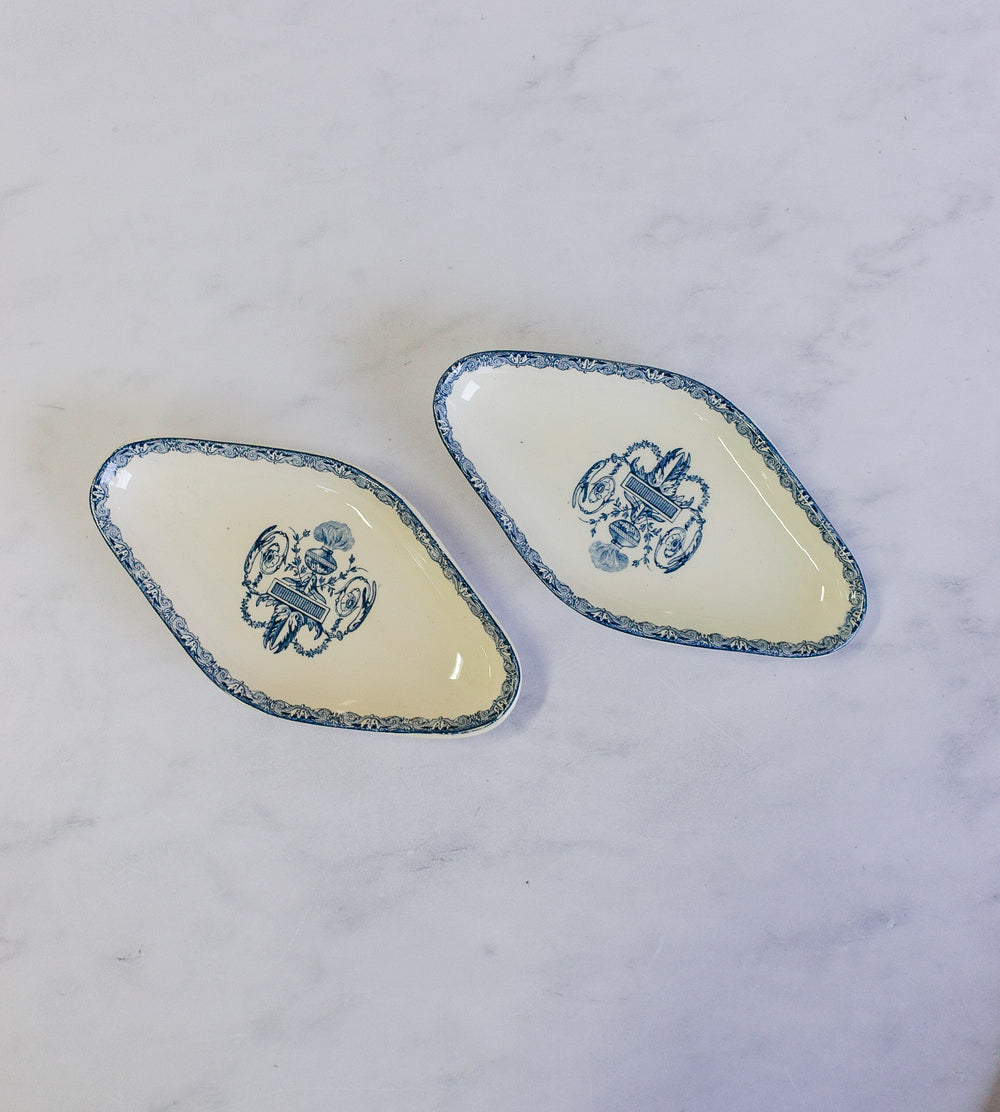 pair of antique french transferware "raviers"