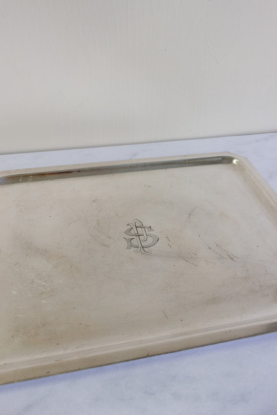 1930s French estate silver champagne tray with monogram