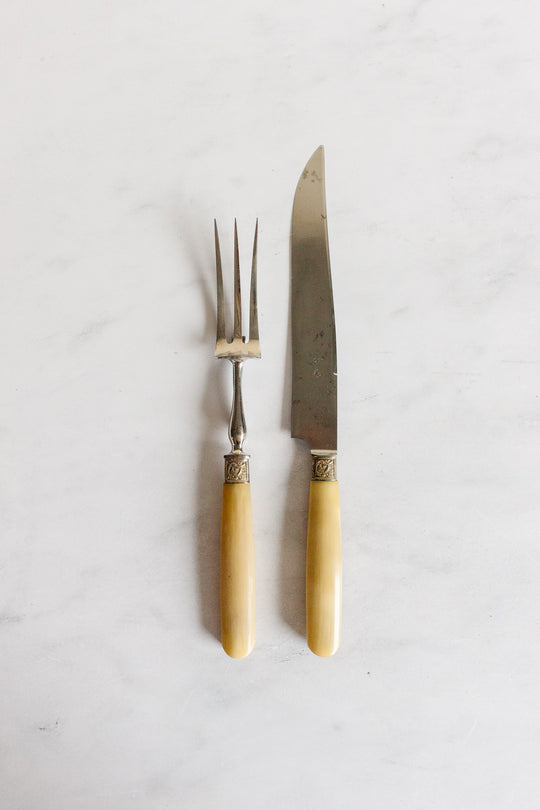 Antique French horn and silver plate carving set